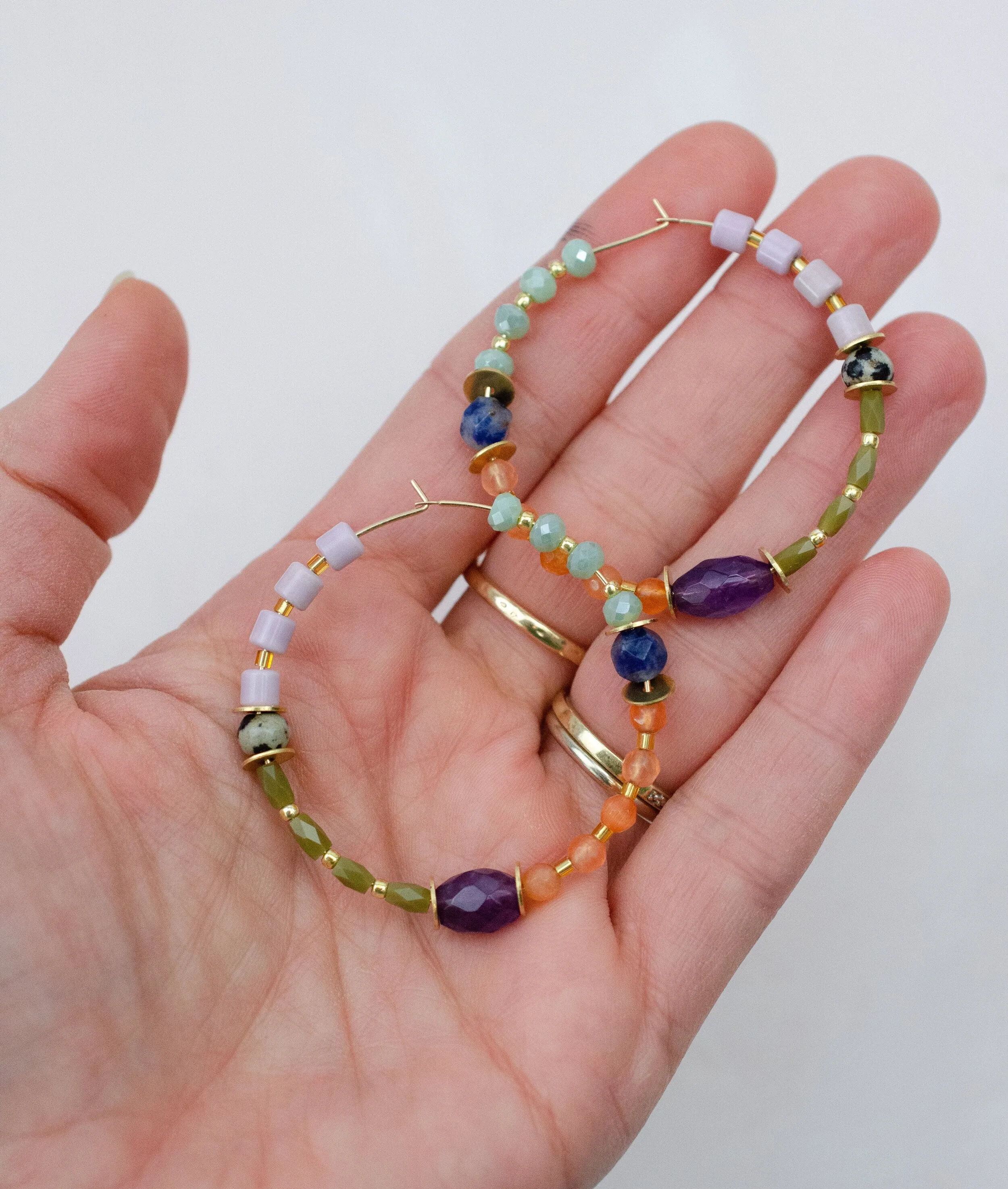 Colorful Seed Beaded Hoops, Lightweight earrings, Large Hoops, Gold filled earrings, beaded earrings, Amethyst earrings, statement earrings