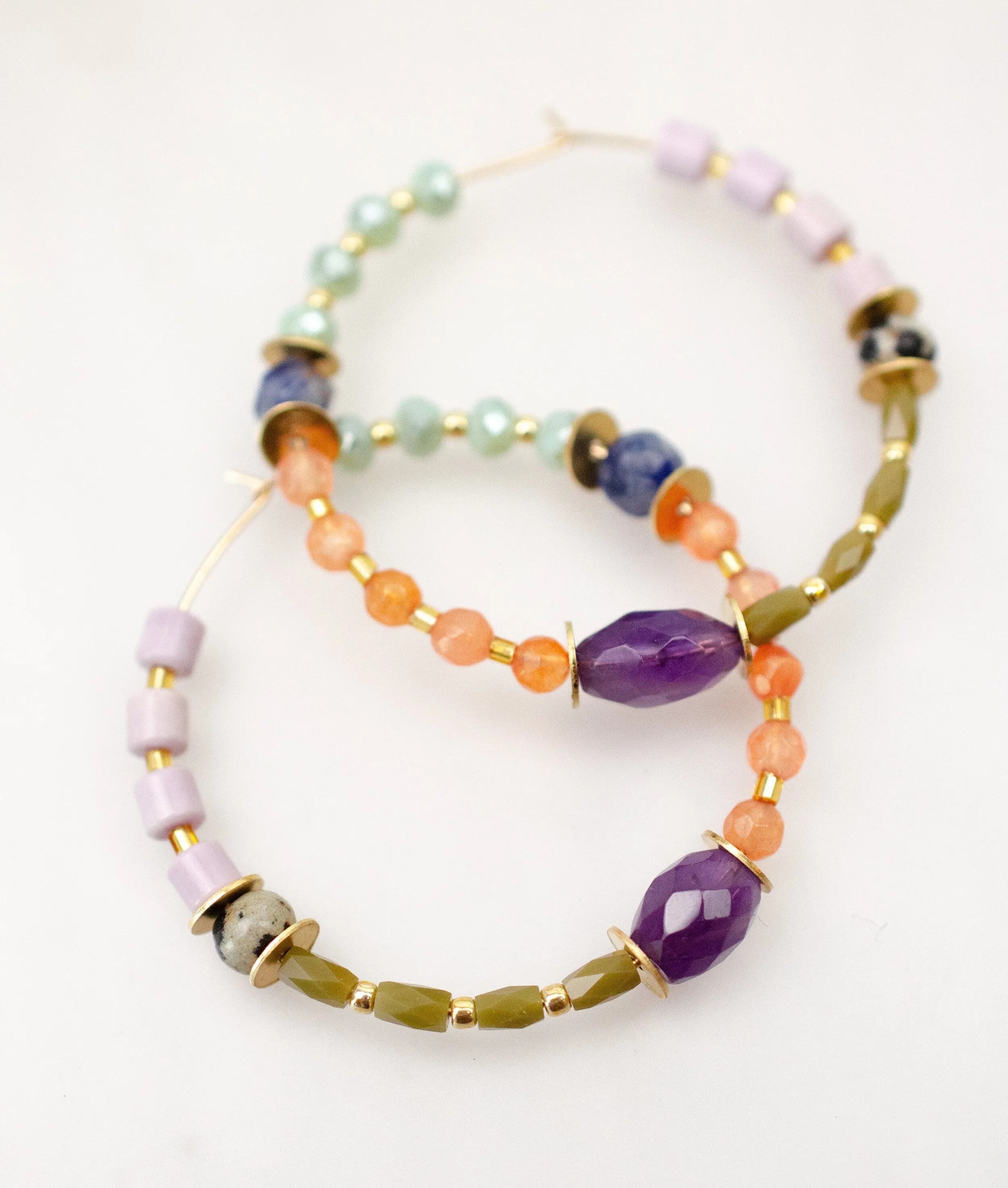 Colorful Seed Beaded Hoops, Lightweight earrings, Large Hoops, Gold filled earrings, beaded earrings, Amethyst earrings, statement earrings