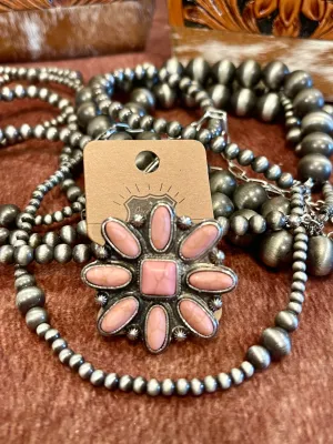 Coral Pink Flower Adjustable Ring