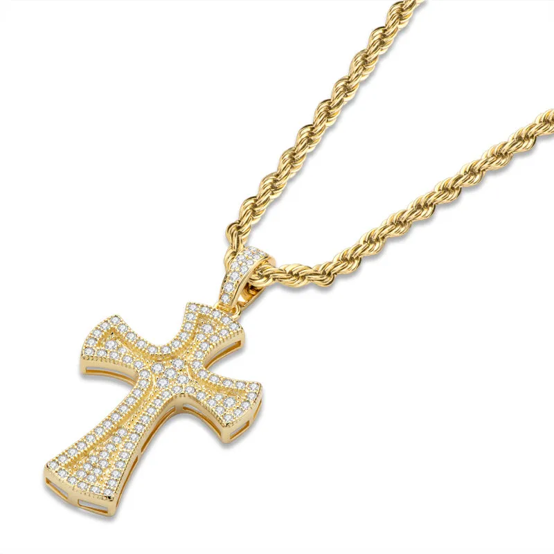 Created Diamond Cross Hip Hop Long Rope Chain Pendant Necklace 23.62''