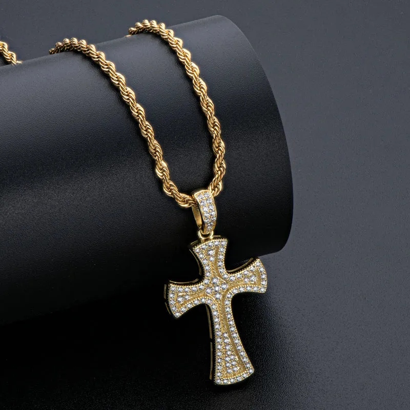 Created Diamond Cross Hip Hop Long Rope Chain Pendant Necklace 23.62''
