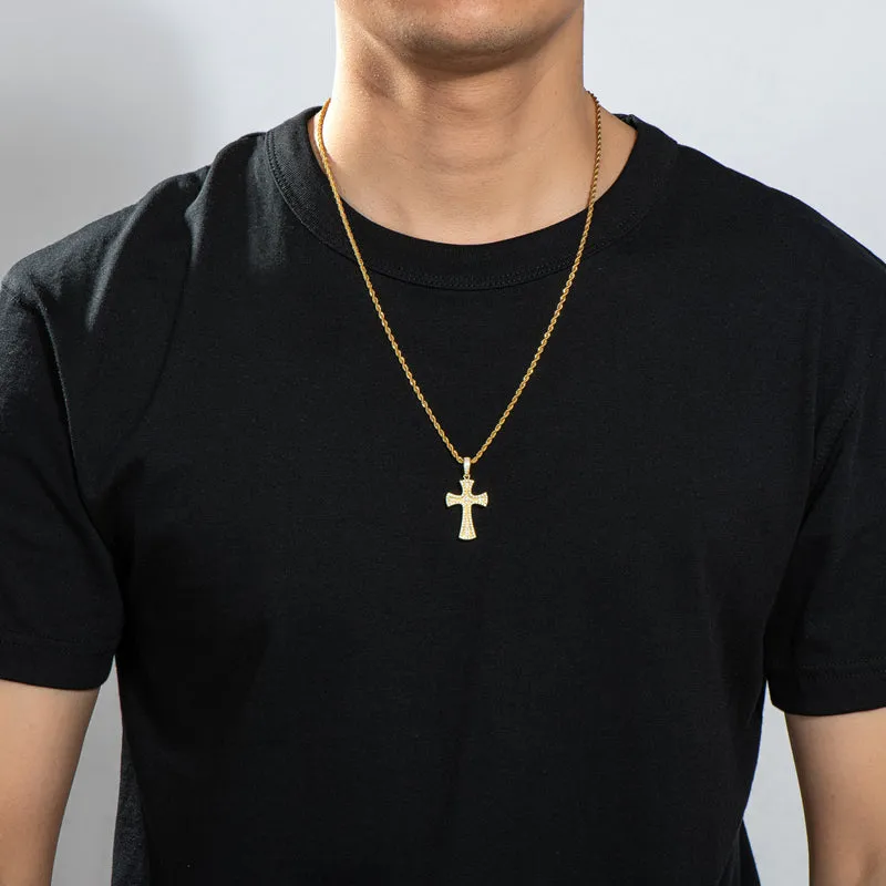 Created Diamond Cross Hip Hop Long Rope Chain Pendant Necklace 23.62''