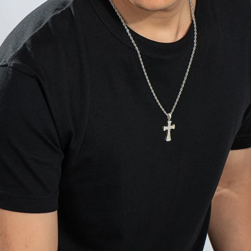 Created Diamond Cross Hip Hop Long Rope Chain Pendant Necklace 23.62''