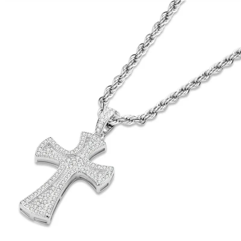 Created Diamond Cross Hip Hop Long Rope Chain Pendant Necklace 23.62''