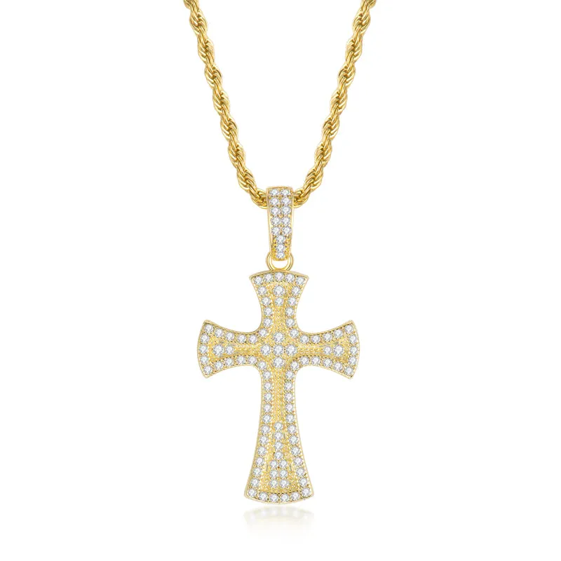 Created Diamond Cross Hip Hop Long Rope Chain Pendant Necklace 23.62''