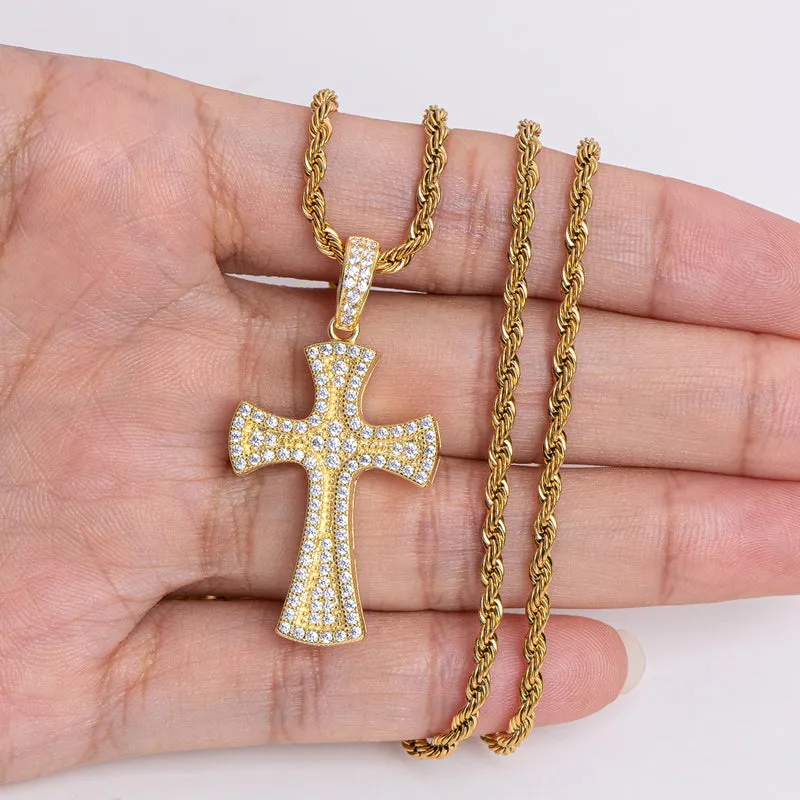 Created Diamond Cross Hip Hop Long Rope Chain Pendant Necklace 23.62''
