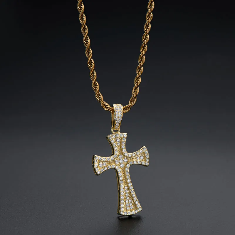 Created Diamond Cross Hip Hop Long Rope Chain Pendant Necklace 23.62''
