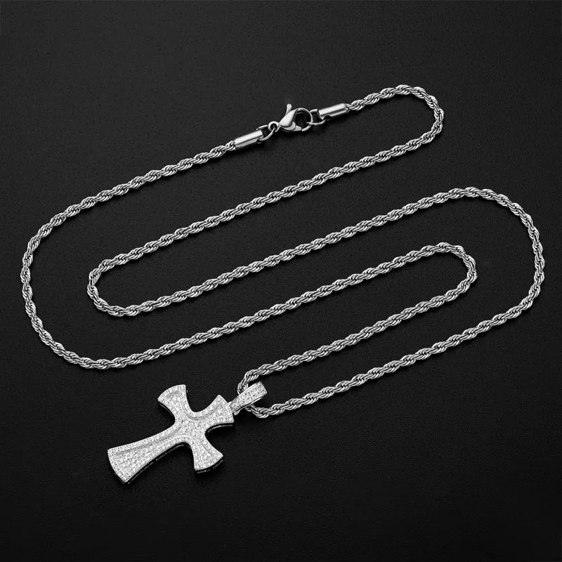 Created Diamond Cross Hip Hop Long Rope Chain Pendant Necklace 23.62''