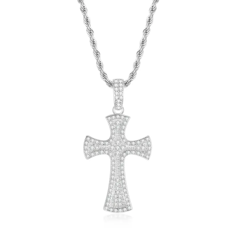 Created Diamond Cross Hip Hop Long Rope Chain Pendant Necklace 23.62''