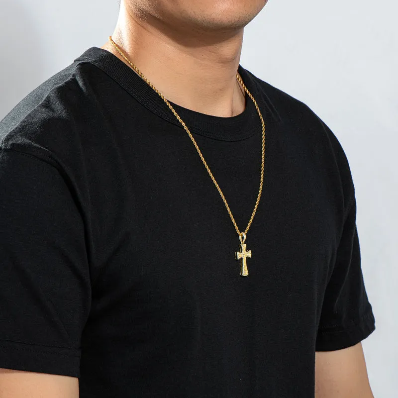Created Diamond Cross Hip Hop Long Rope Chain Pendant Necklace 23.62''