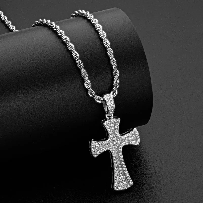 Created Diamond Cross Hip Hop Long Rope Chain Pendant Necklace 23.62''
