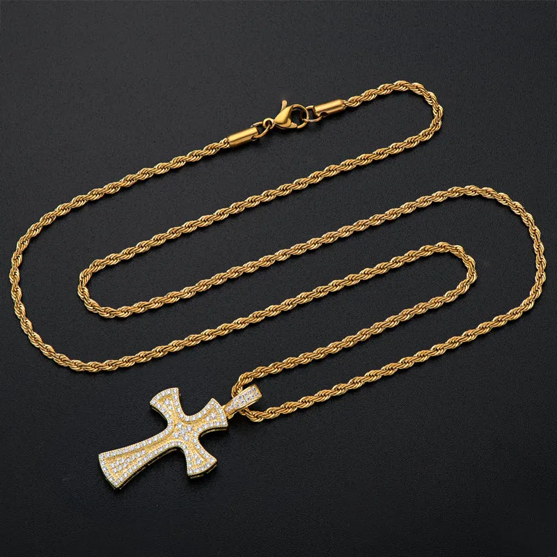 Created Diamond Cross Hip Hop Long Rope Chain Pendant Necklace 23.62''