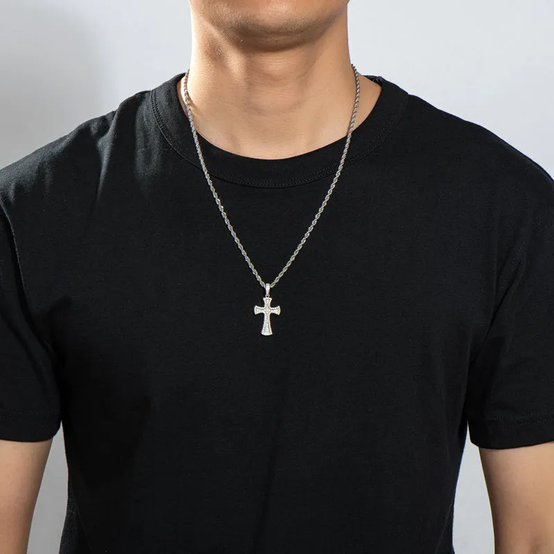 Created Diamond Cross Hip Hop Long Rope Chain Pendant Necklace 23.62''