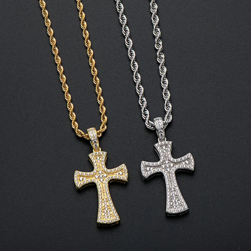 Created Diamond Cross Hip Hop Long Rope Chain Pendant Necklace 23.62''