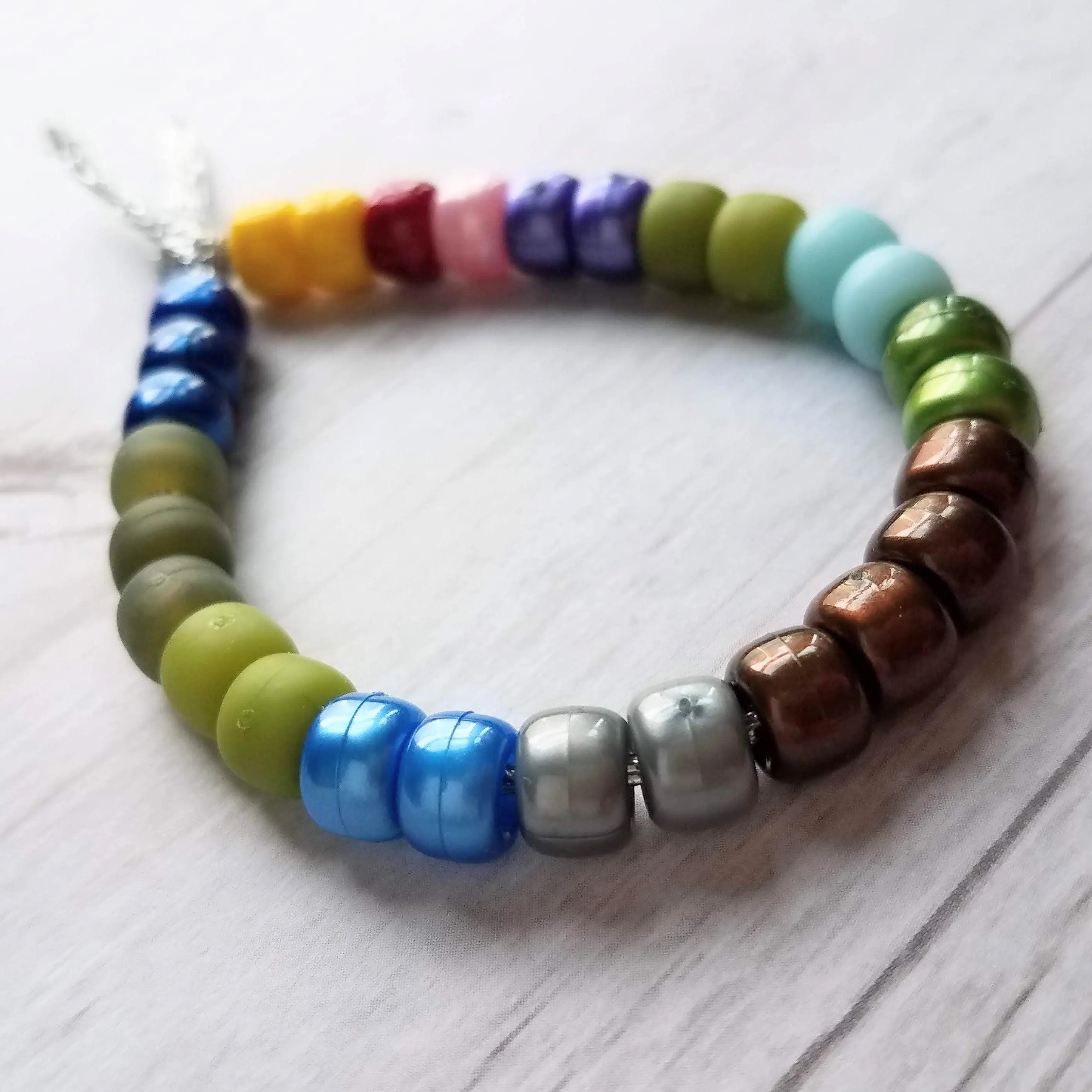 Crow Bead Bracelet, designer style bracelet, large bead tie on cord, big bead bracelet, ugly color bracelet, pony roller beads, chunky beads