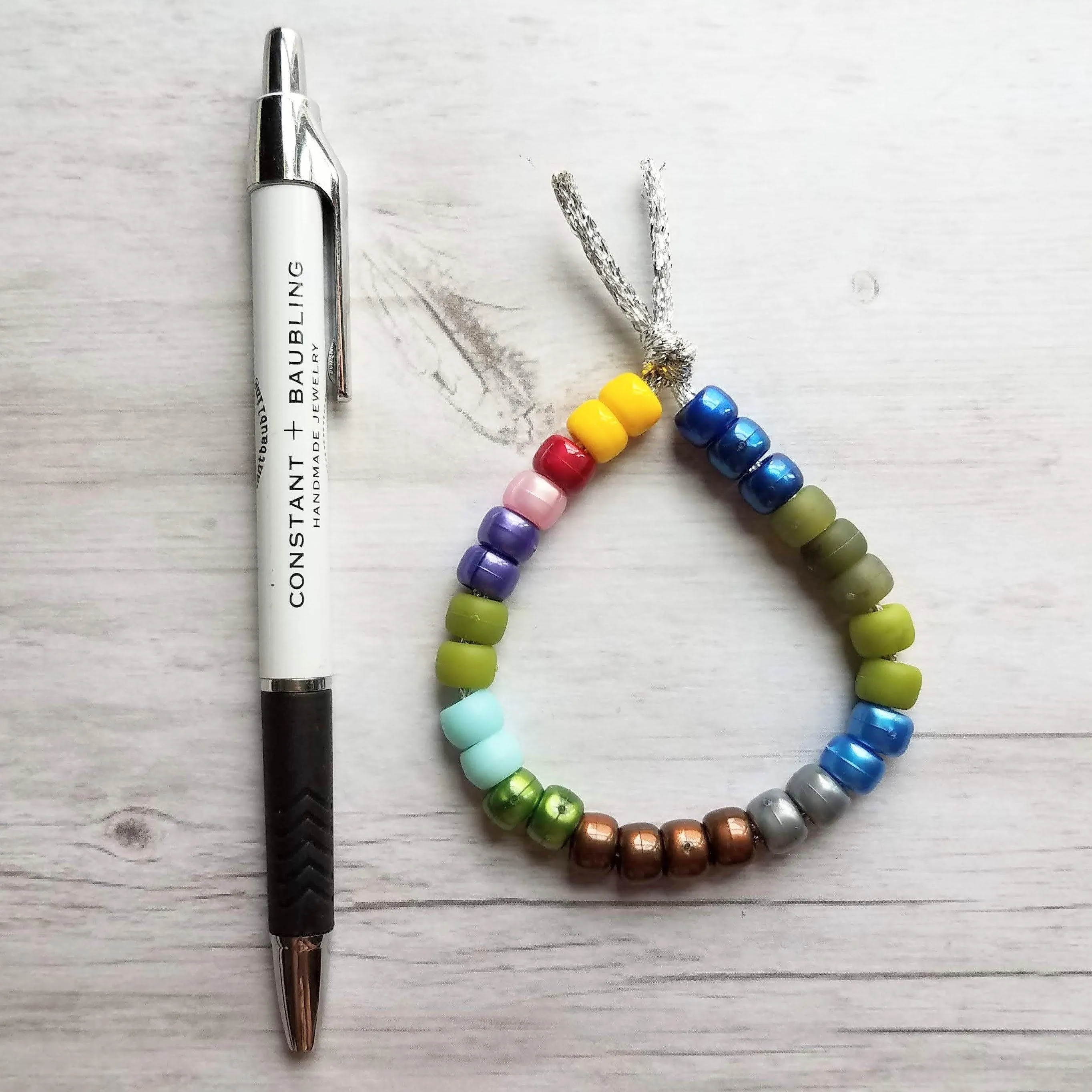 Crow Bead Bracelet, designer style bracelet, large bead tie on cord, big bead bracelet, ugly color bracelet, pony roller beads, chunky beads