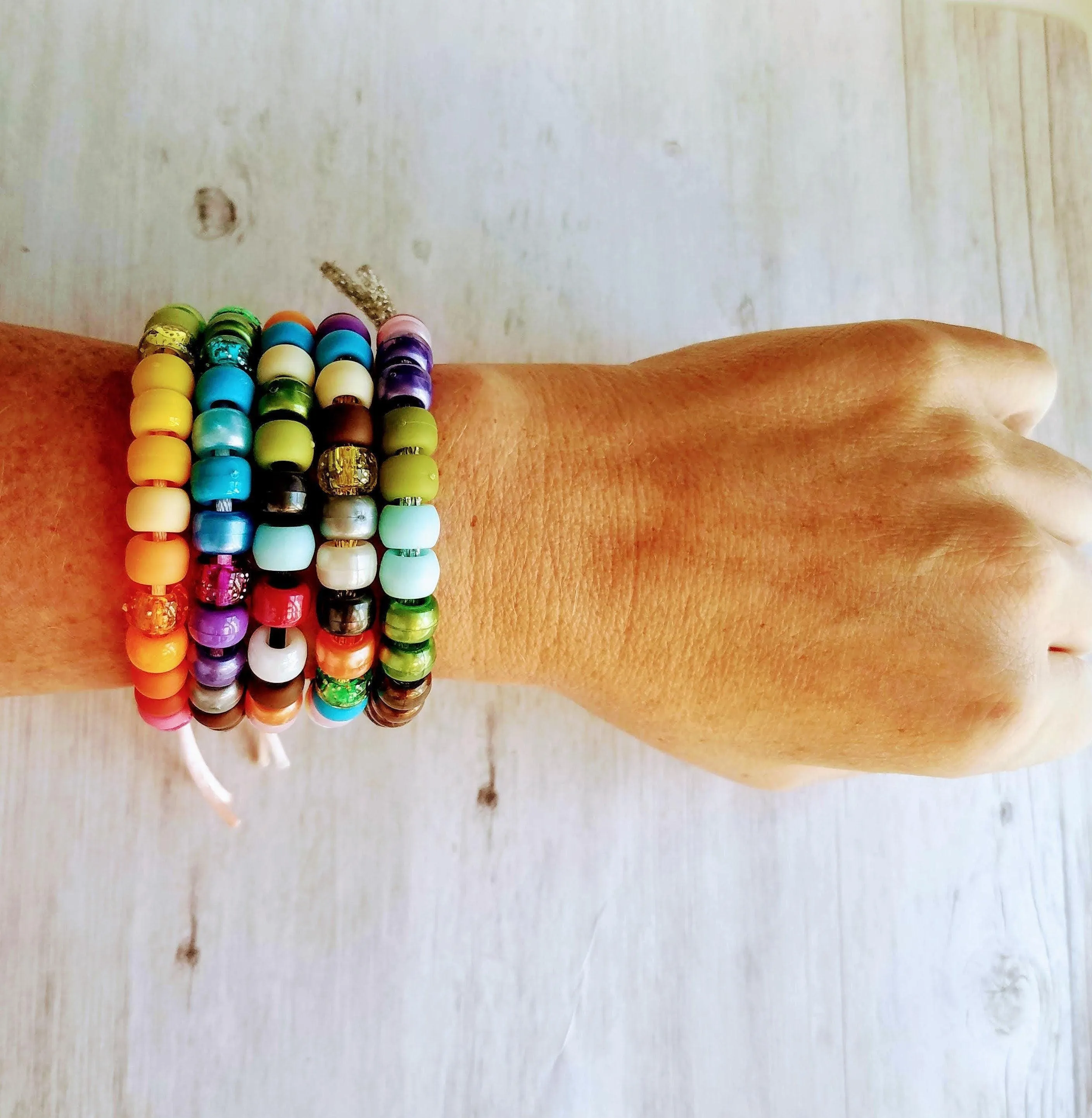 Crow Bead Bracelet, designer style bracelet, large bead tie on cord, big bead bracelet, ugly color bracelet, pony roller beads, chunky beads