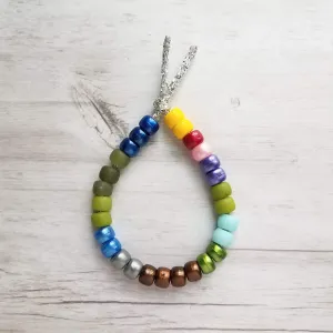 Crow Bead Bracelet, designer style bracelet, large bead tie on cord, big bead bracelet, ugly color bracelet, pony roller beads, chunky beads