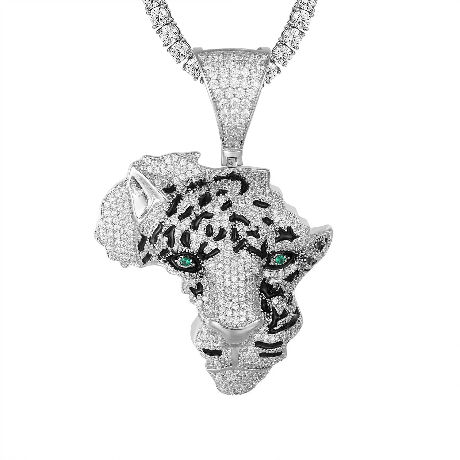 Custom African Cheetah  Simulated Diamond  Pendant With Chain