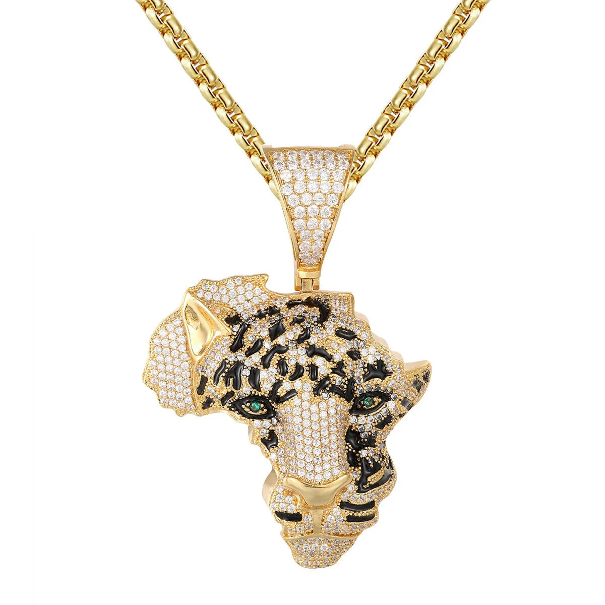 Custom African Cheetah  Simulated Diamond  Pendant With Chain