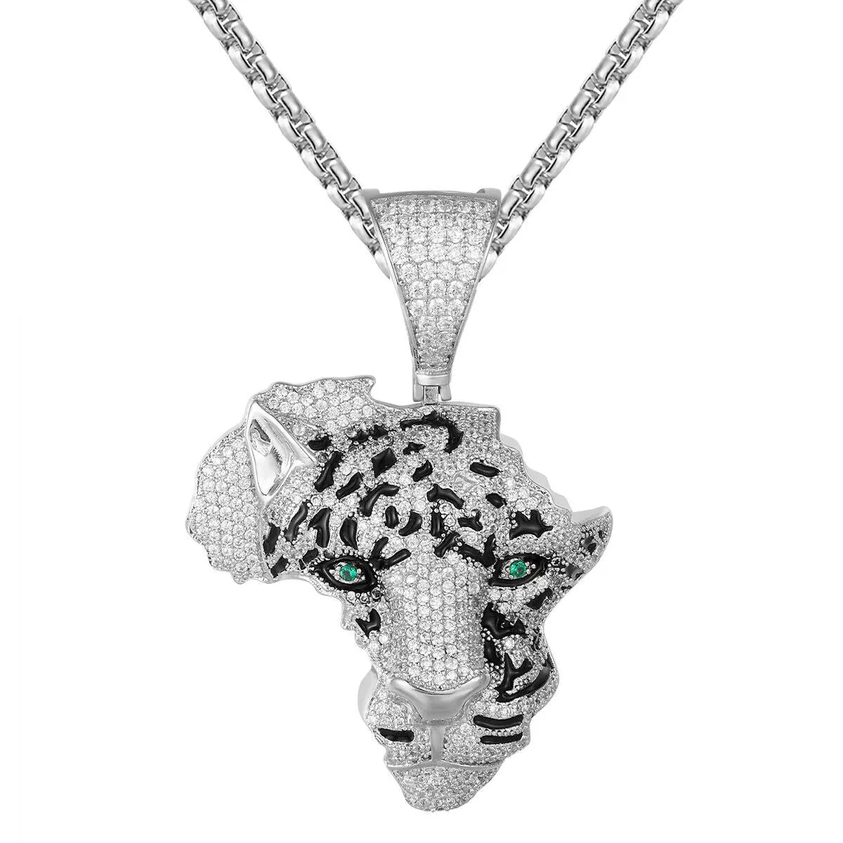 Custom African Cheetah  Simulated Diamond  Pendant With Chain