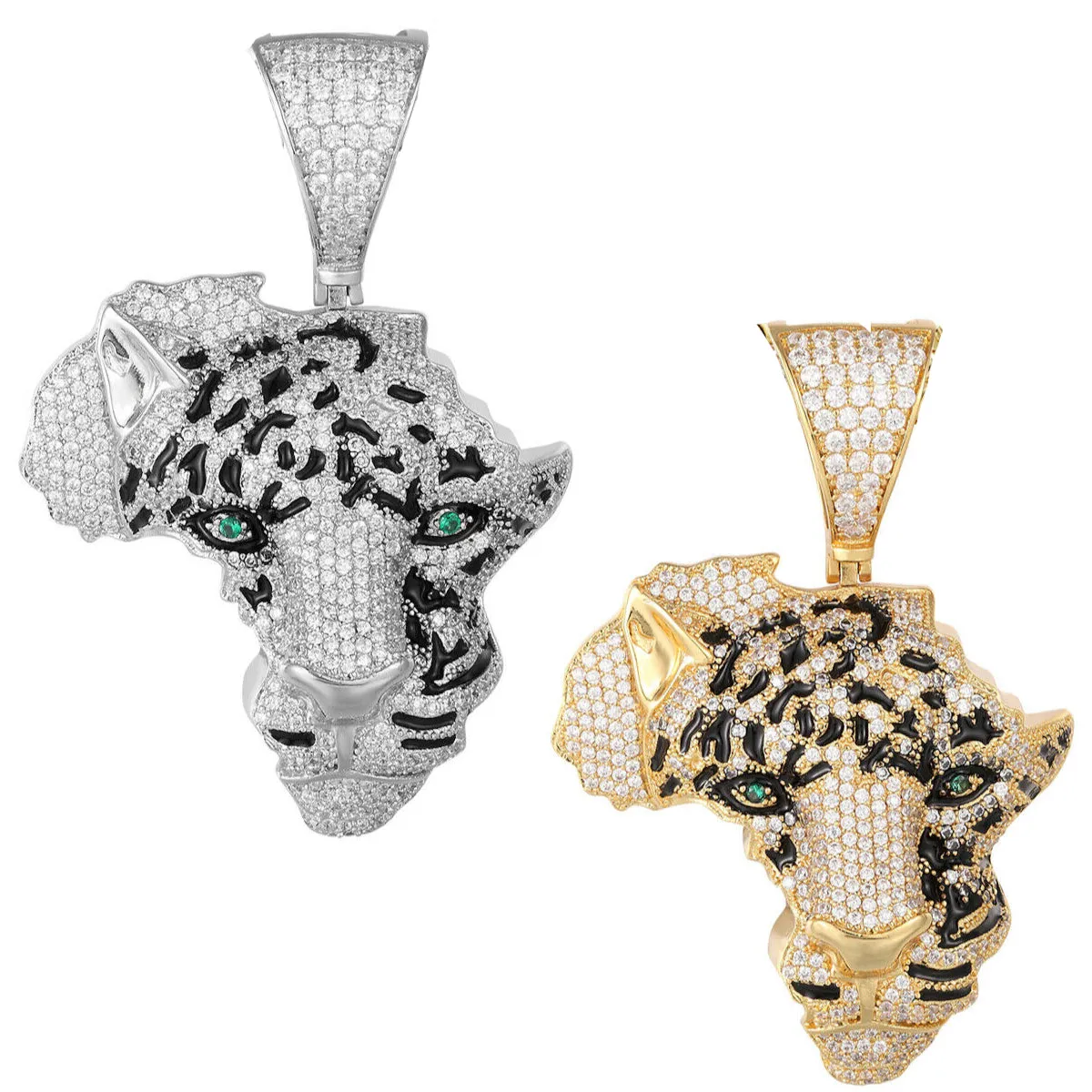 Custom African Cheetah  Simulated Diamond  Pendant With Chain