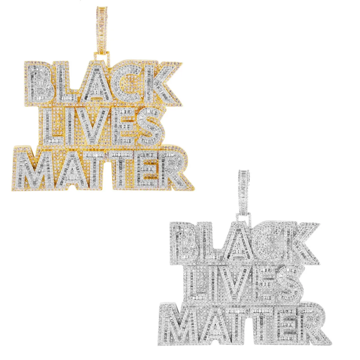 Custom Black Lives Matter Baguette Fully Simulated Diamond With Chain