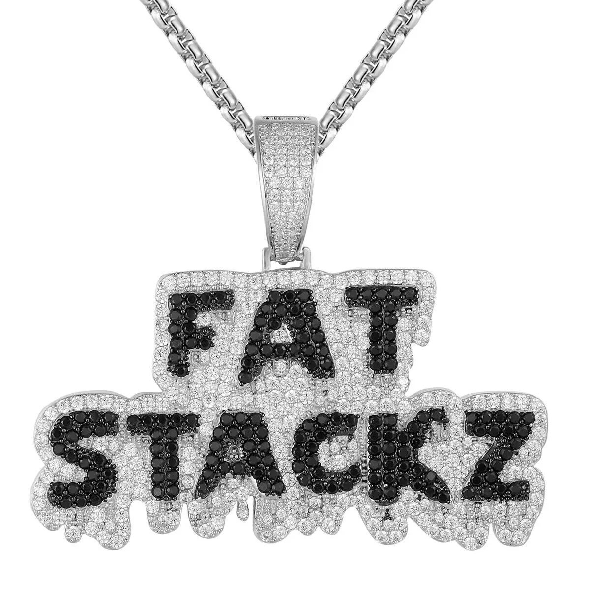 Custom Dripping Fat Stackz Simulated Diamond  Pendant With Chain