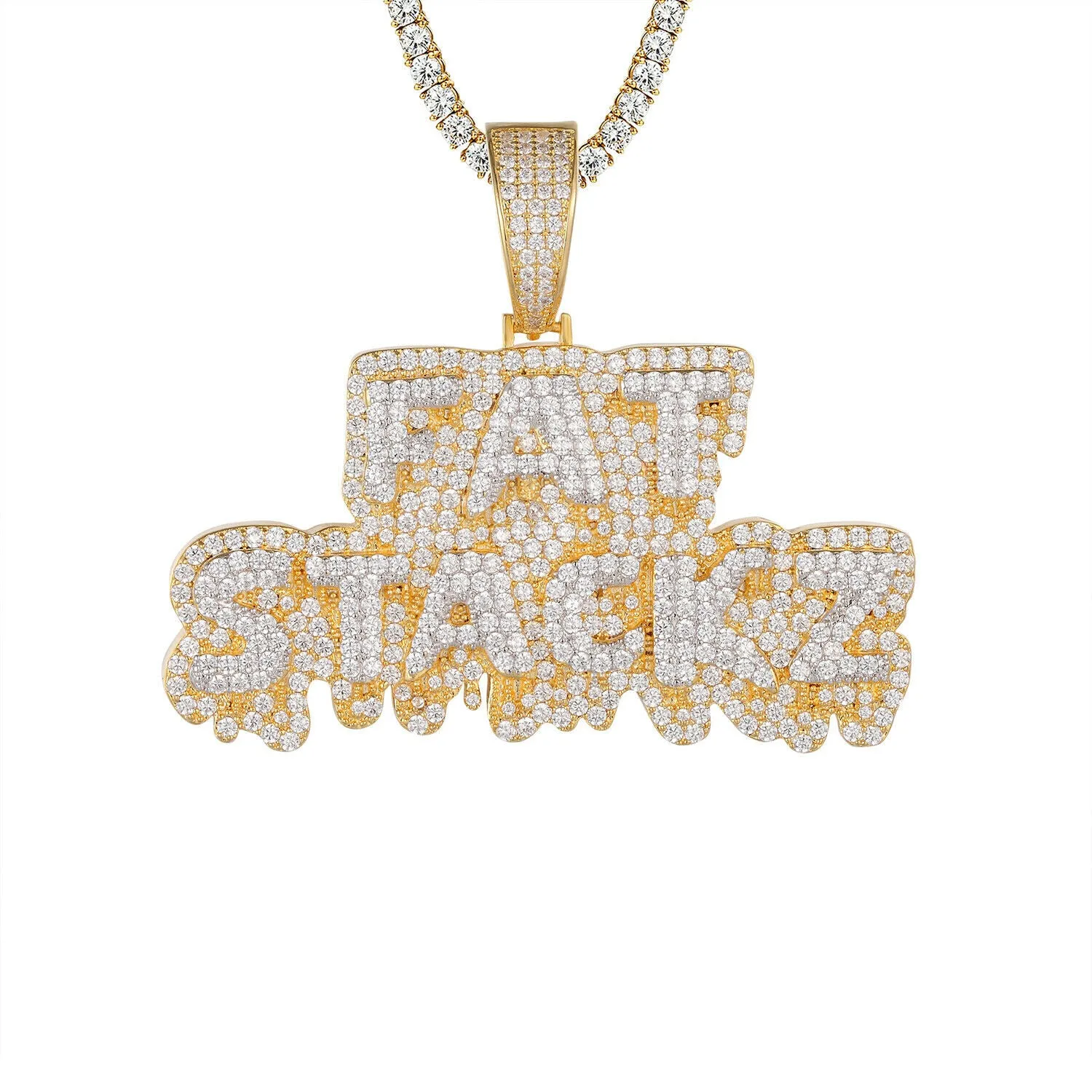 Custom Dripping Fat Stackz Simulated Diamond  Pendant With Chain