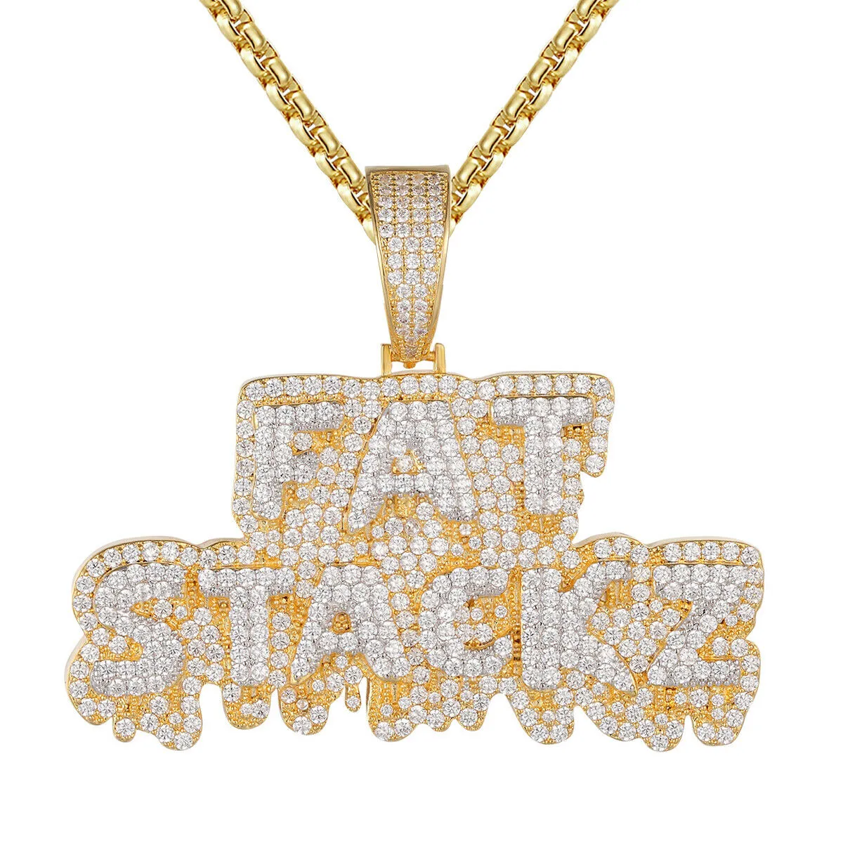 Custom Dripping Fat Stackz Simulated Diamond  Pendant With Chain