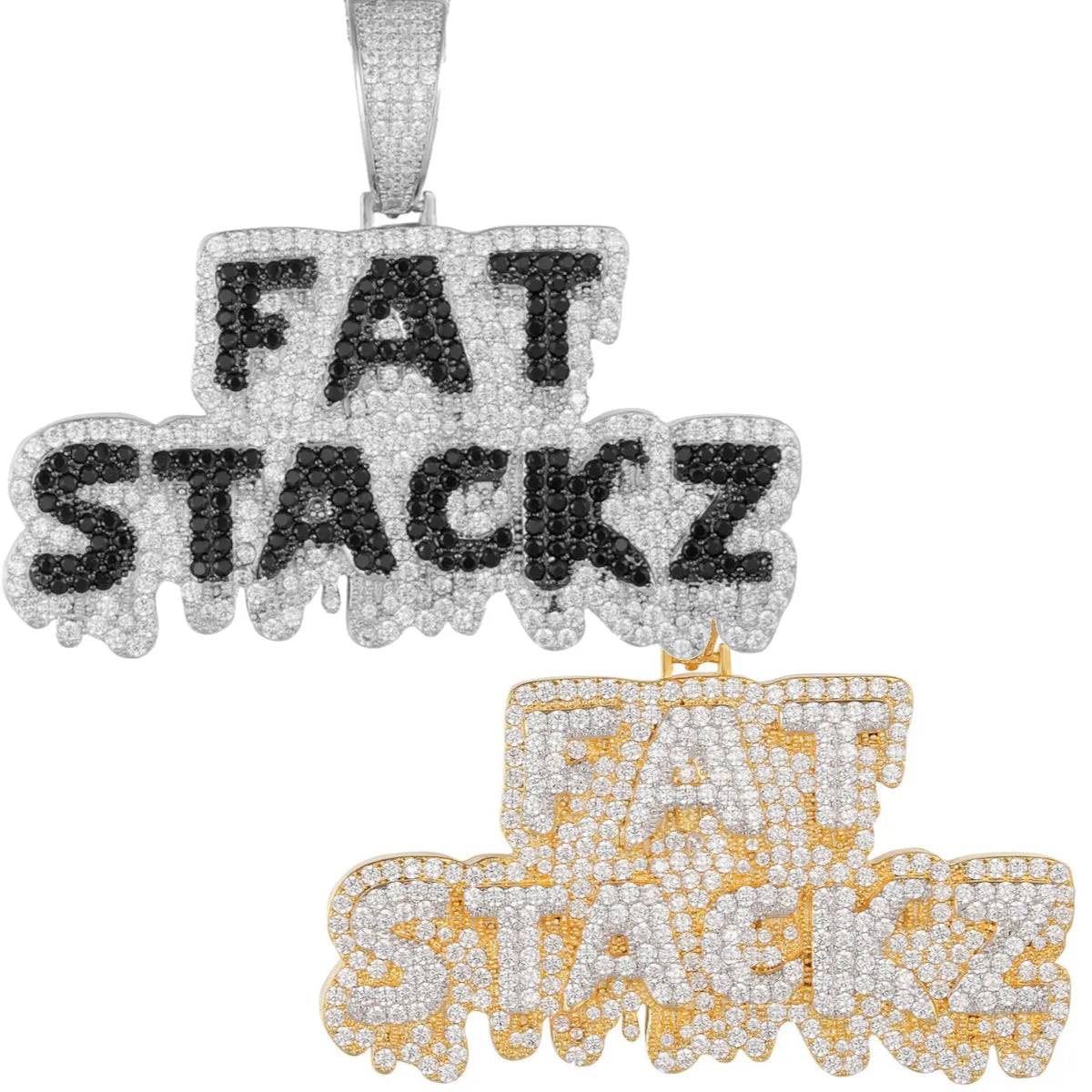 Custom Dripping Fat Stackz Simulated Diamond  Pendant With Chain