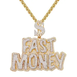 Custom Hip Hop Fast Money  Simulated Diamond  Pendant With Chain