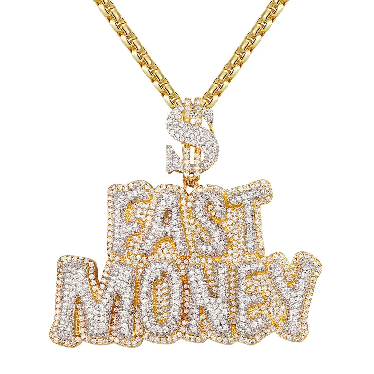 Custom Hip Hop Fast Money  Simulated Diamond  Pendant With Chain