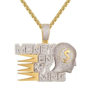 Custom Money On My Mind Simulated Diamond  Pendant With Chain