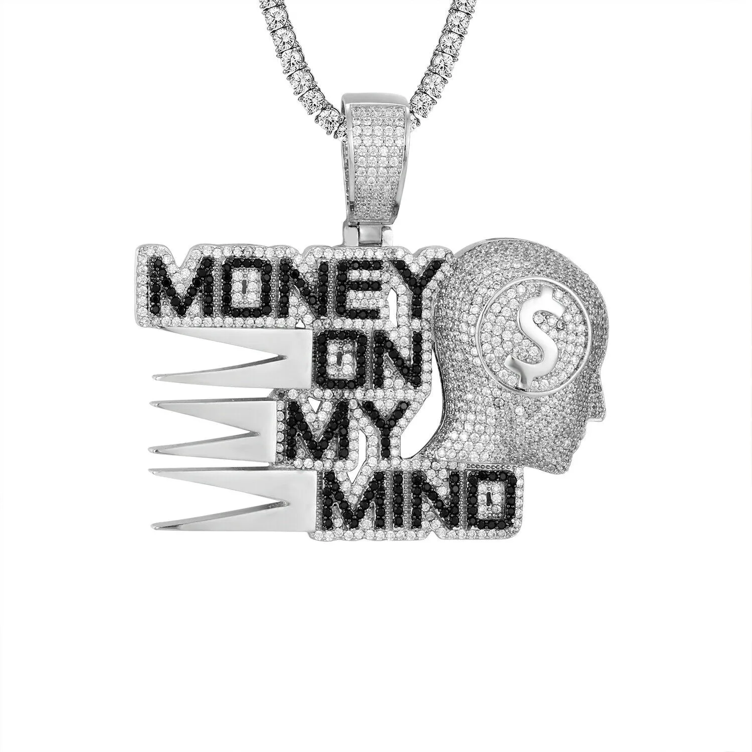 Custom Money On My Mind Simulated Diamond  Pendant With Chain