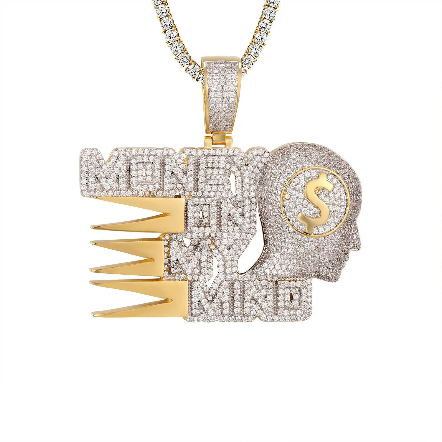 Custom Money On My Mind Simulated Diamond  Pendant With Chain