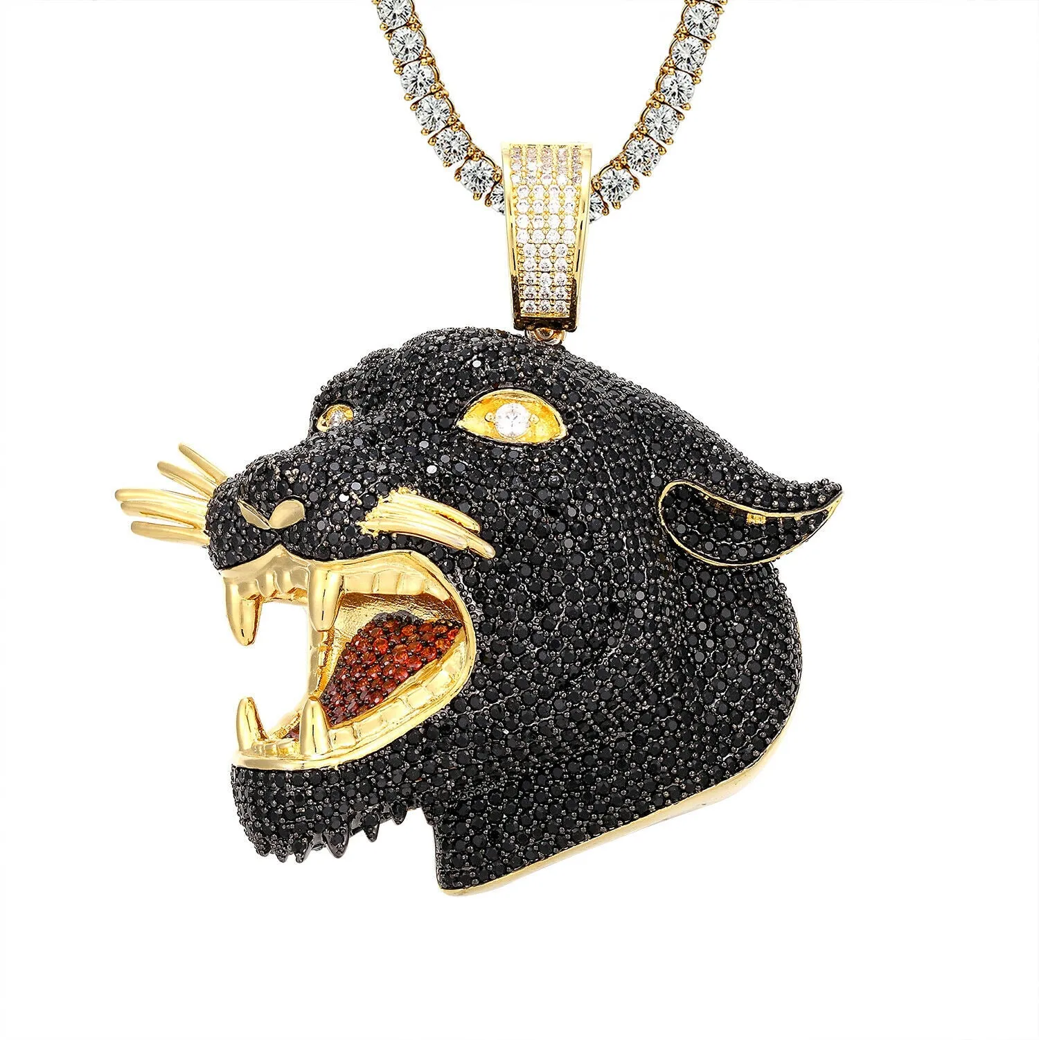 Custom Roaring 3D Panther Animal   Simulated Diamond With Chain