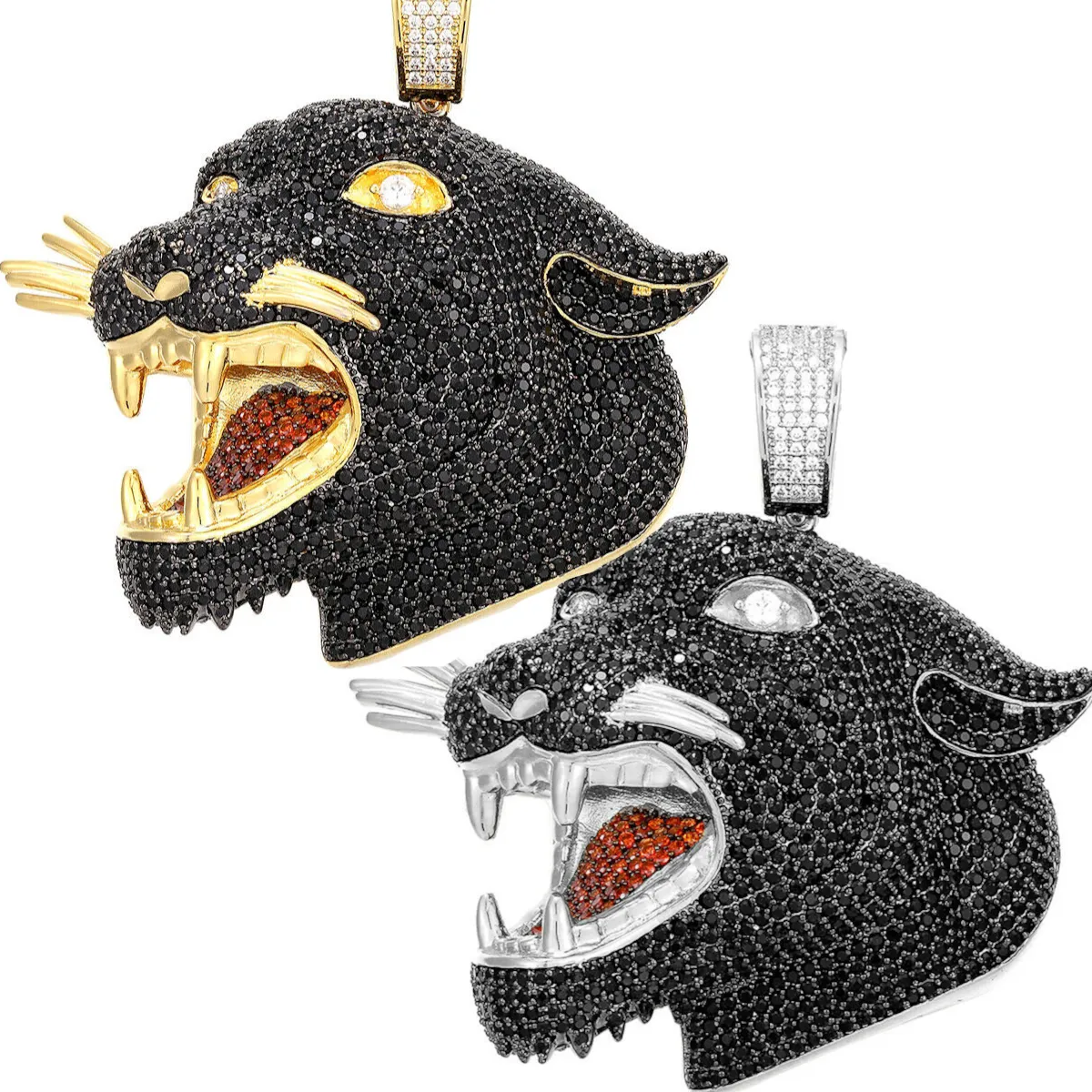 Custom Roaring 3D Panther Animal   Simulated Diamond With Chain