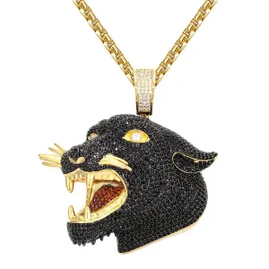 Custom Roaring 3D Panther Animal   Simulated Diamond With Chain