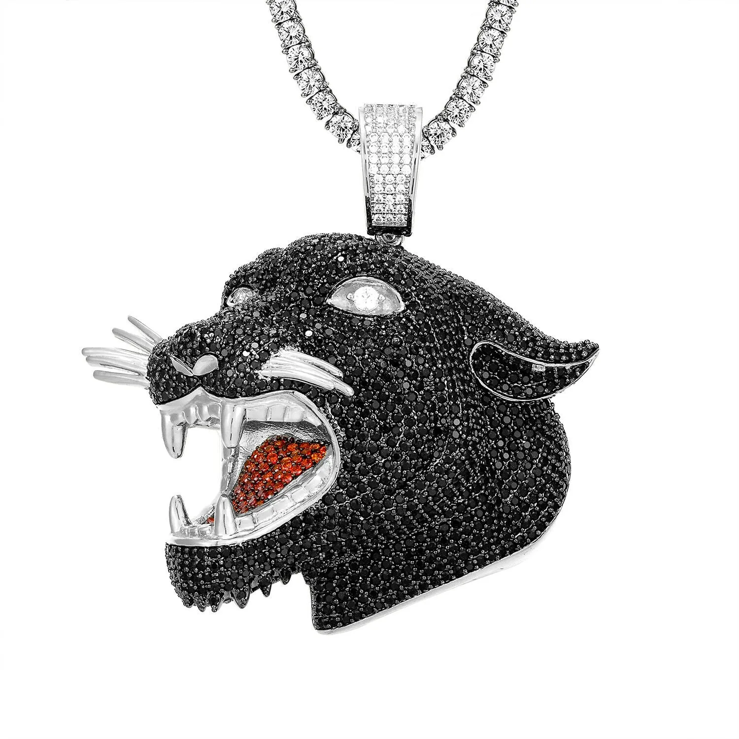 Custom Roaring 3D Panther Animal   Simulated Diamond With Chain