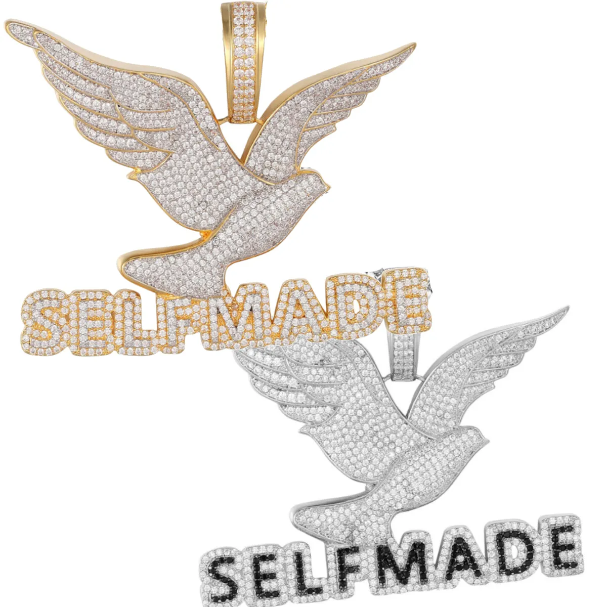 Custom Self Made Flying Bird Simulated Diamond  Pendant With Chain