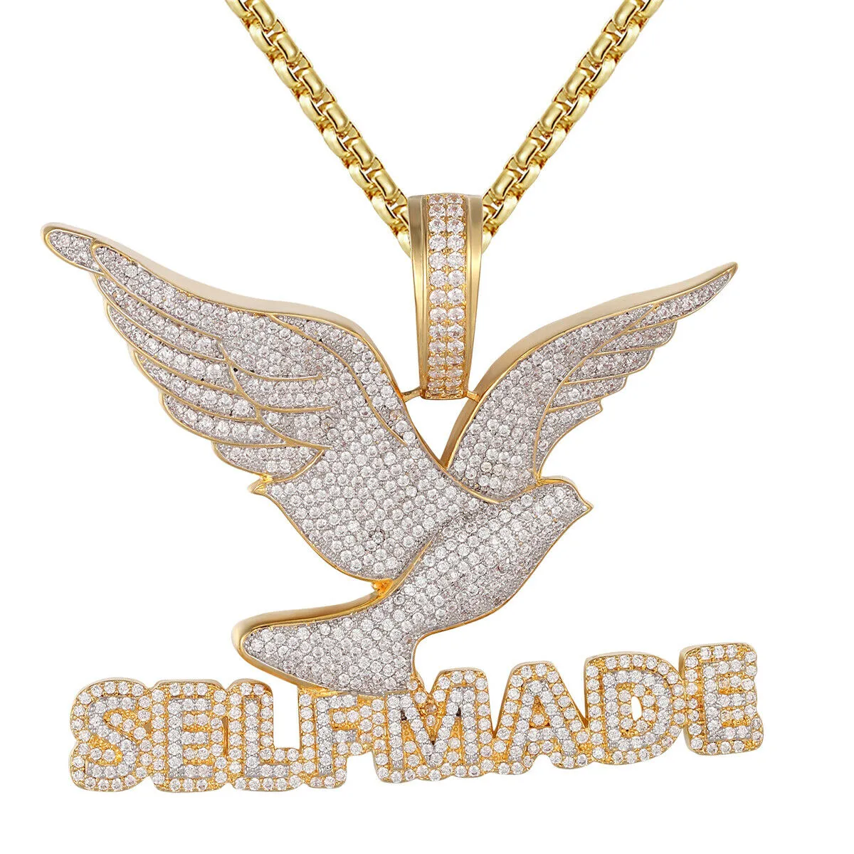 Custom Self Made Flying Bird Simulated Diamond  Pendant With Chain