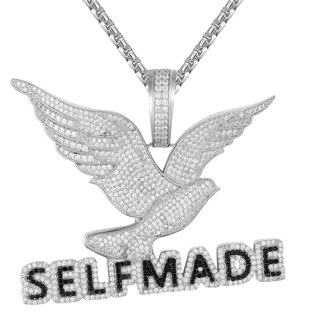Custom Self Made Flying Bird Simulated Diamond  Pendant With Chain