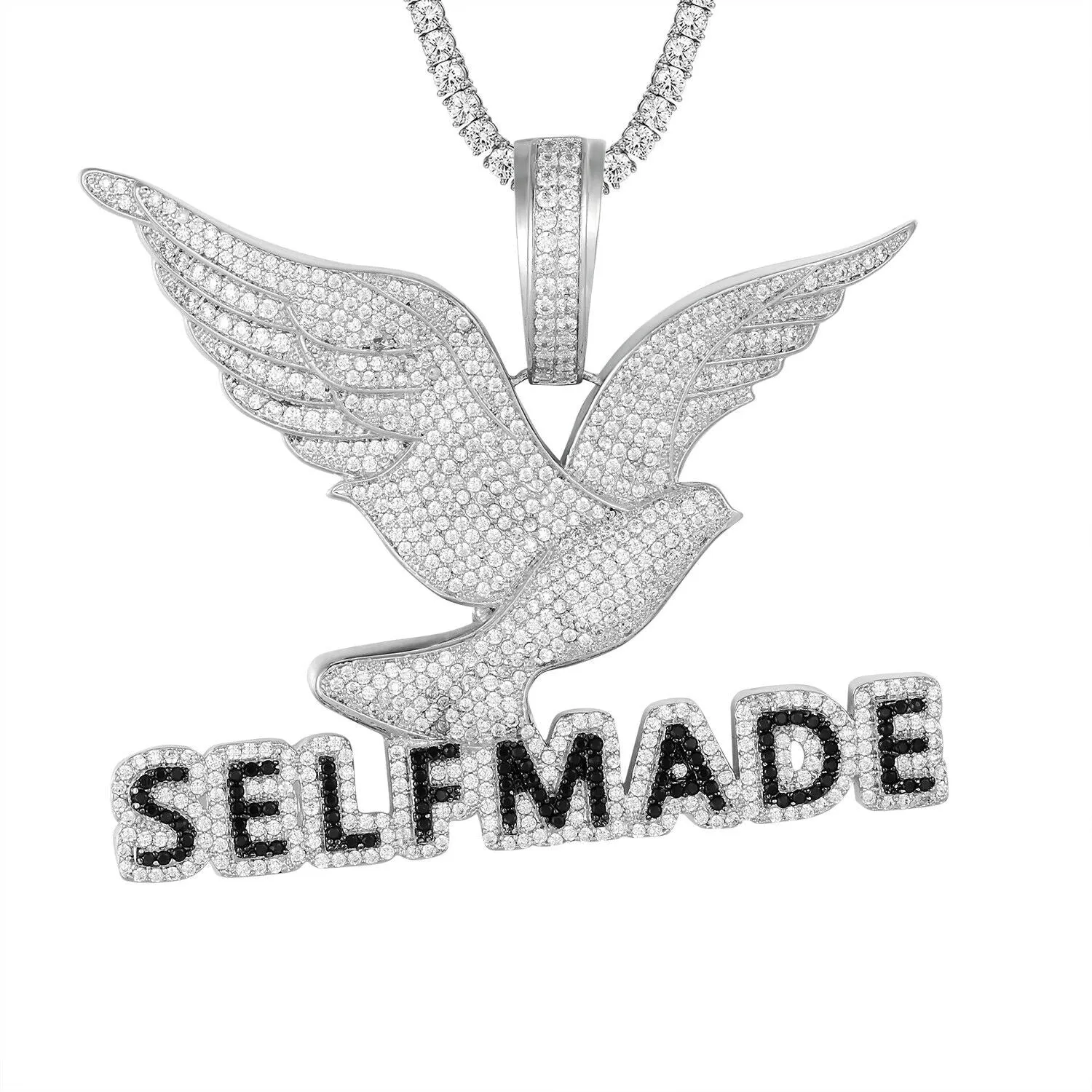 Custom Self Made Flying Bird Simulated Diamond  Pendant With Chain
