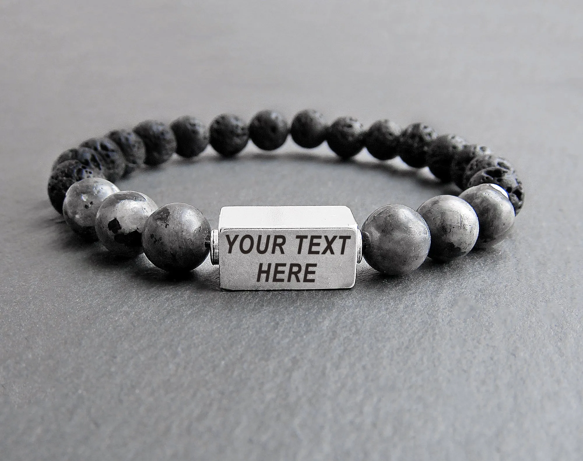 Customized bracelets for him with labradorite and black lava beads