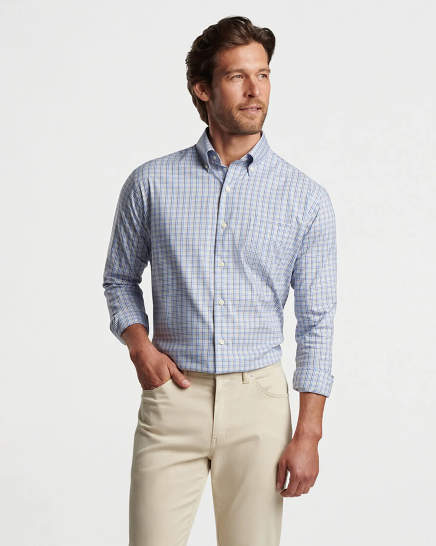 CUTLER CROWN LITE COTTON STRETCH SHIRT - NAVY