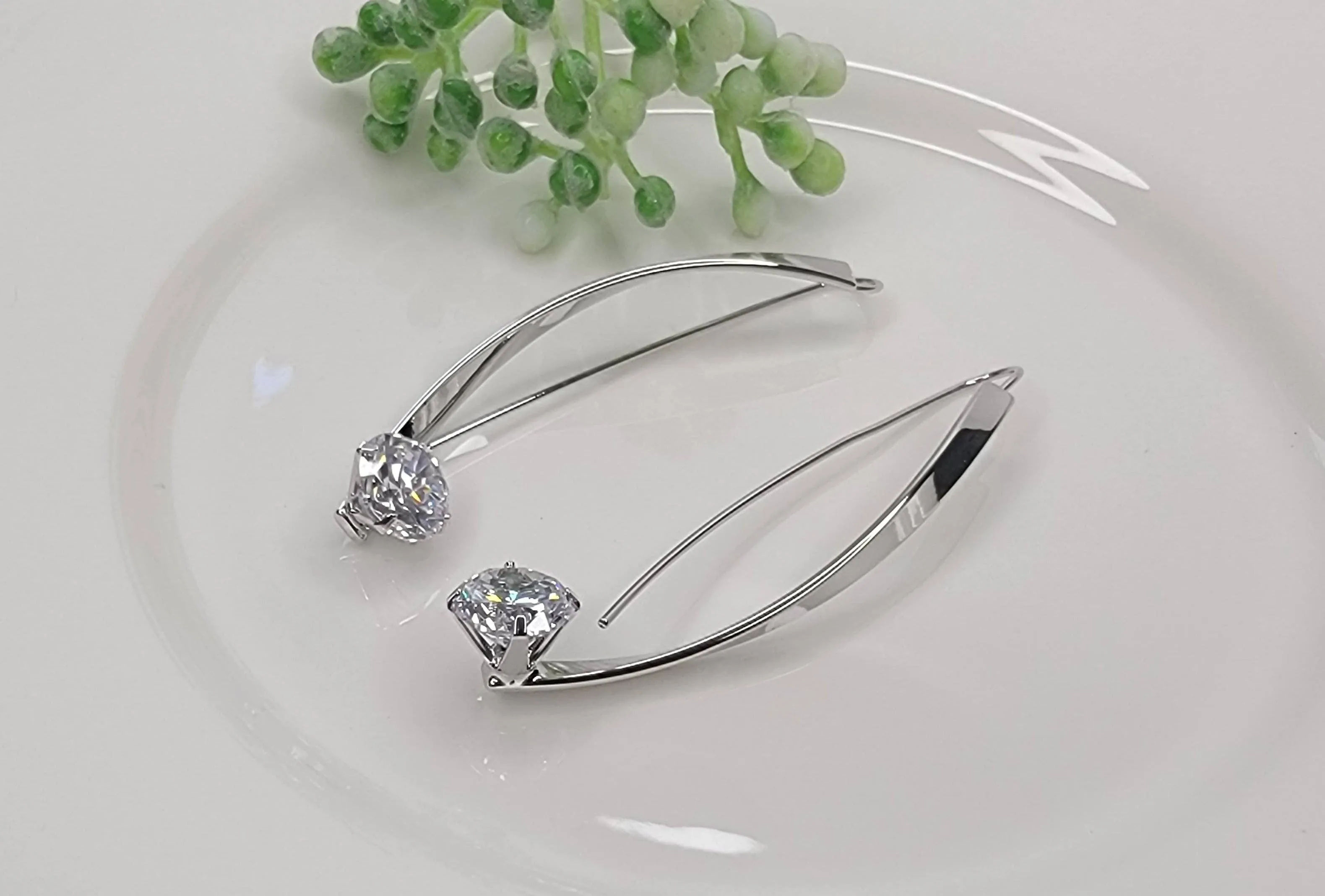 CZ Loop Dangle Earrings in Silver