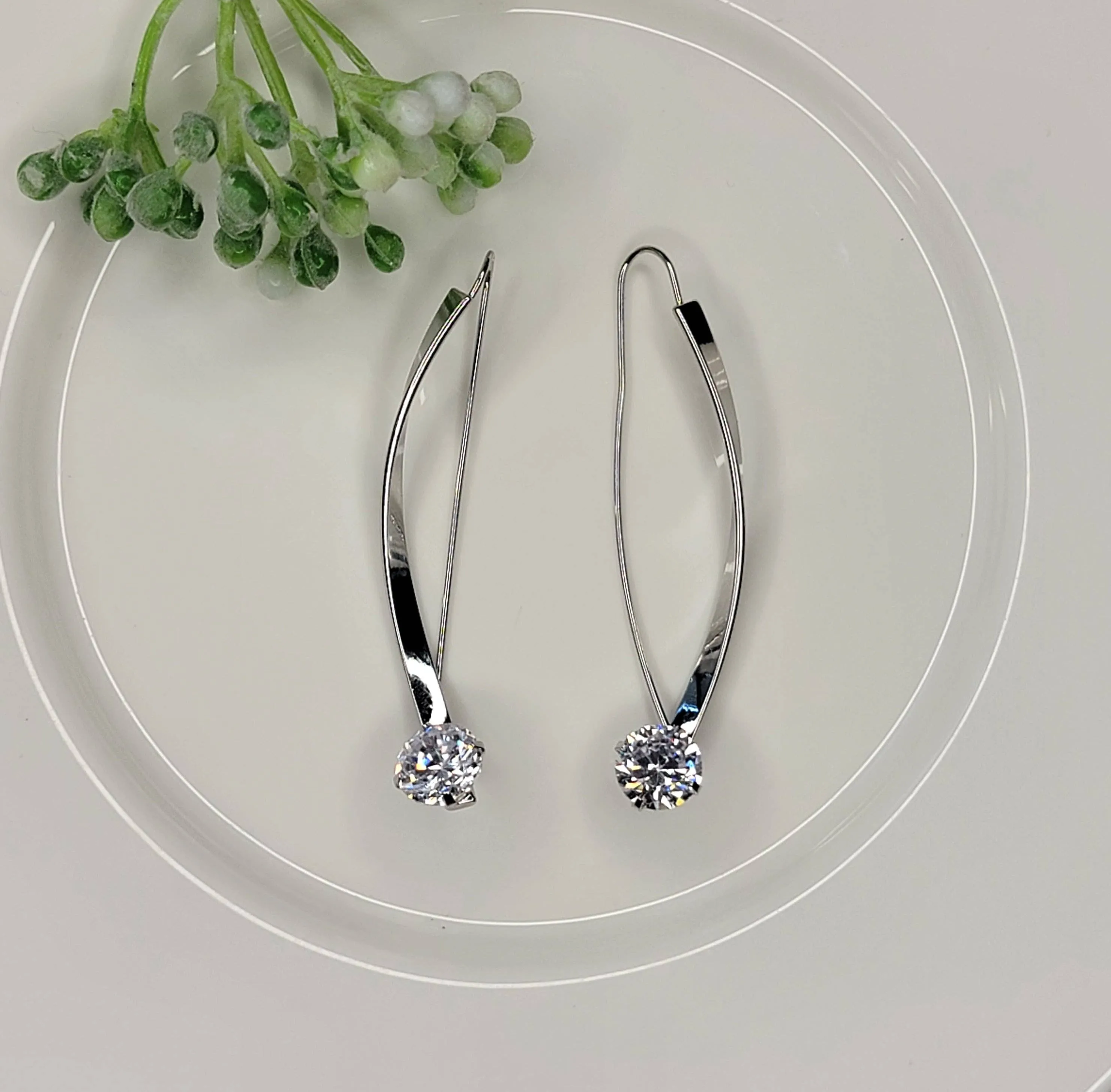 CZ Loop Dangle Earrings in Silver
