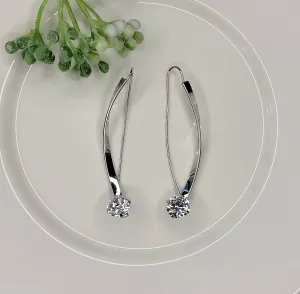 CZ Loop Dangle Earrings in Silver