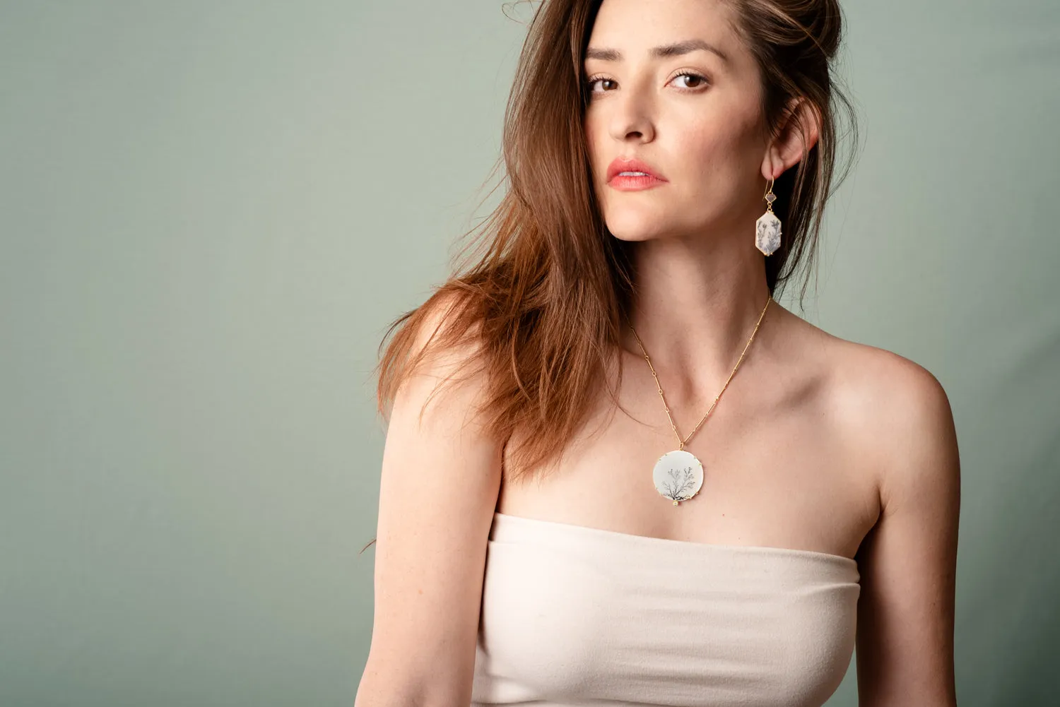 Dendritic Agate & Diamond Pendant